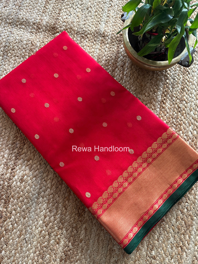 Red Chanderi Katan Silk Nakshi Border Saree KSS01