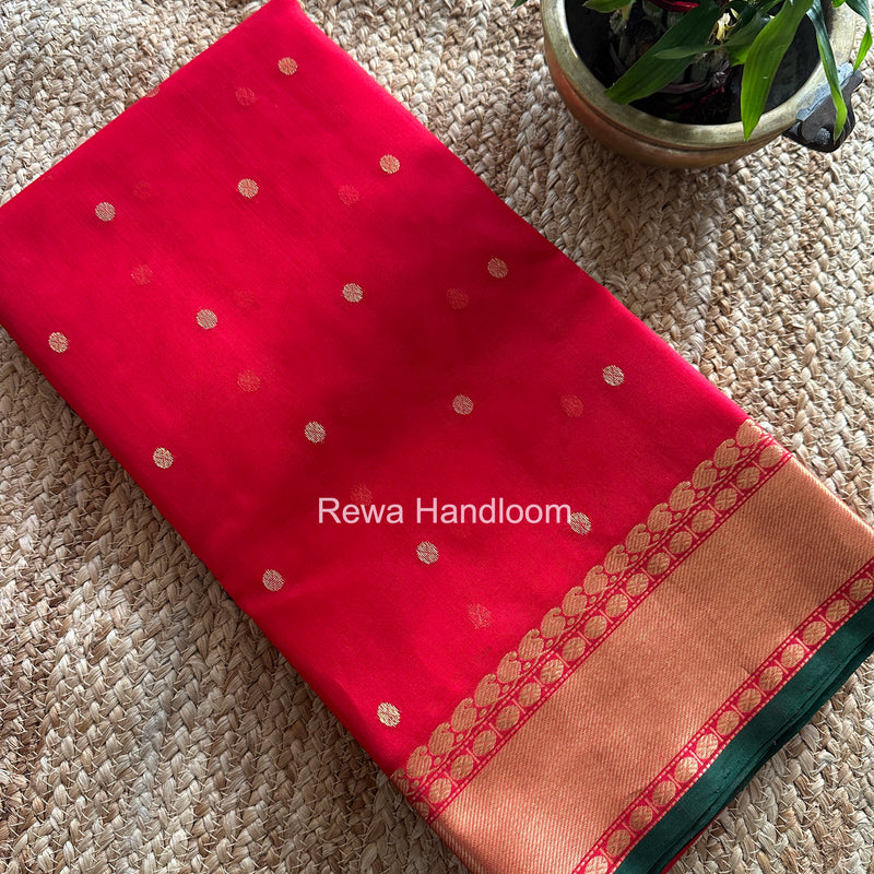 Red Chanderi Katan Silk Nakshi Border Saree KSS01