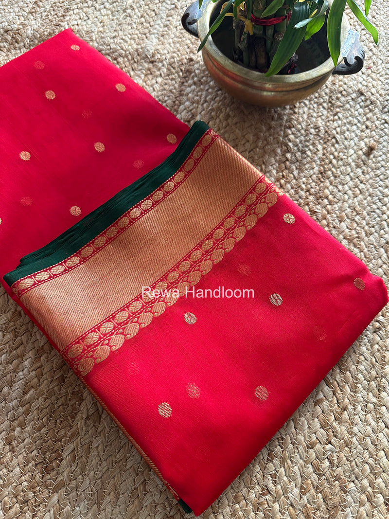 Red Chanderi Katan Silk Nakshi Border Saree KSS01
