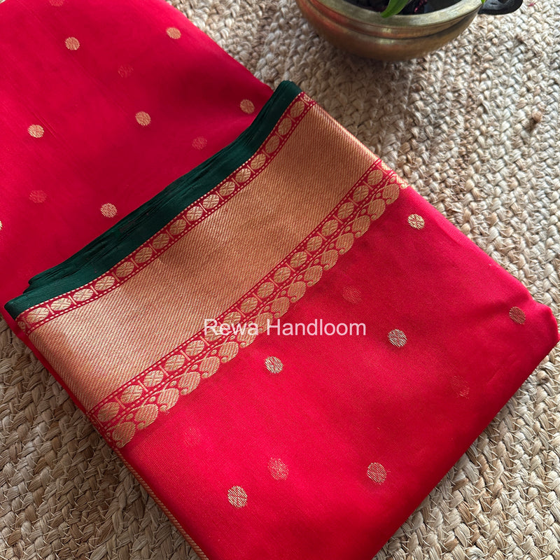 Red Chanderi Katan Silk Nakshi Border Saree KSS01