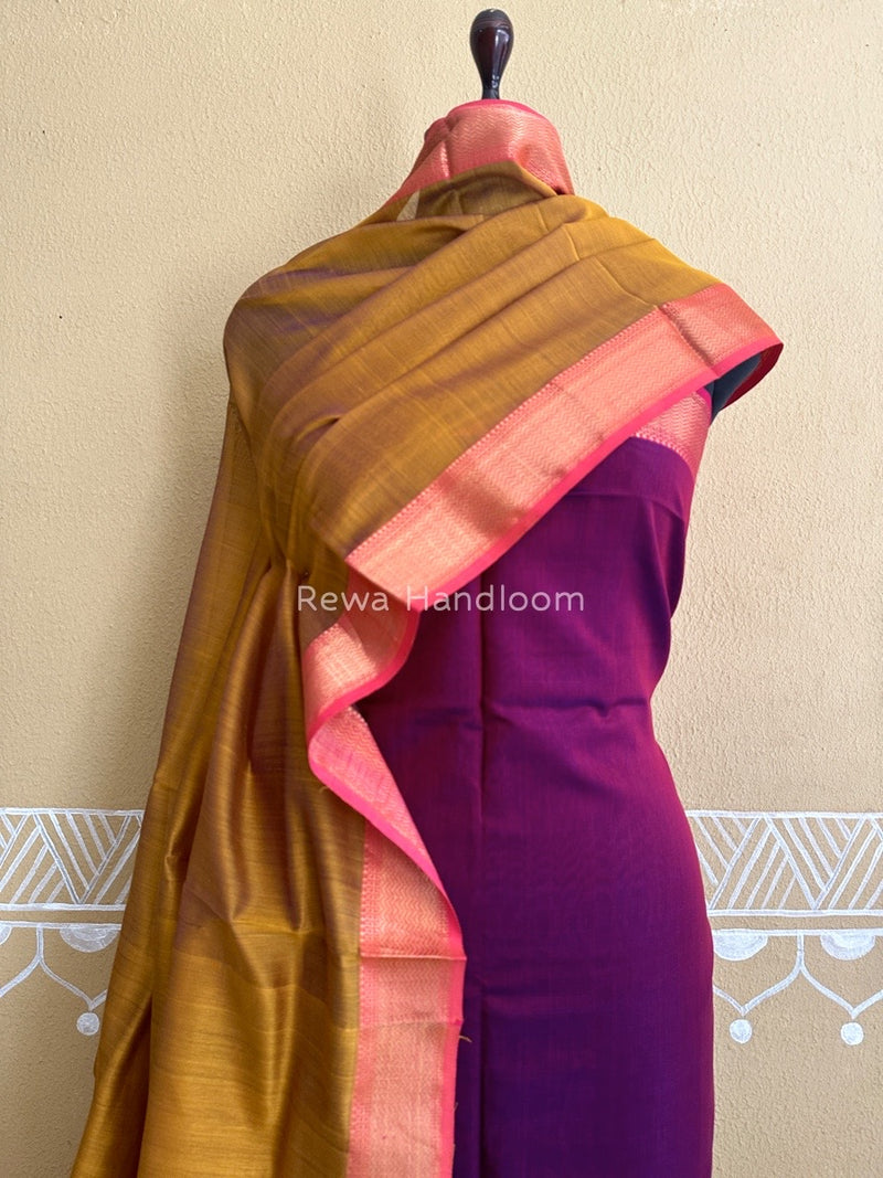 Maheshwari Magenta-Mustard Yellow Top-Dupatta Suit ZPS02