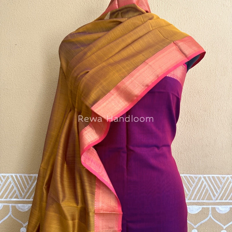 Maheshwari Magenta-Mustard Yellow Top-Dupatta Suit ZPS02