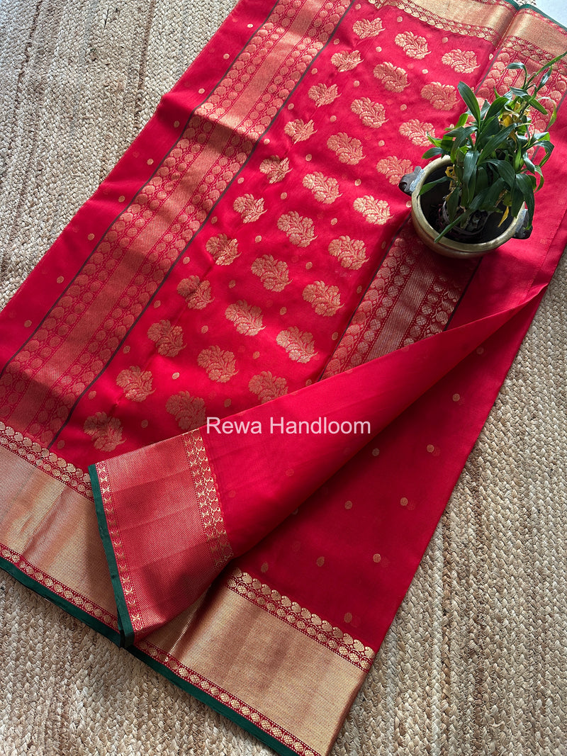 Red Chanderi Katan Silk Nakshi Border Saree KSS01