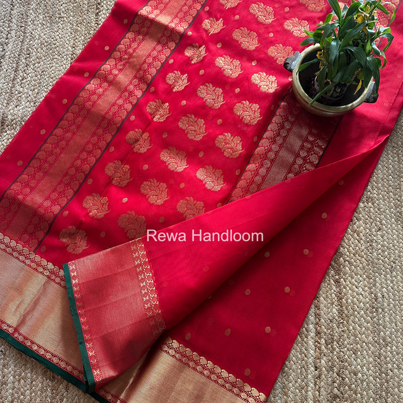 Red Chanderi Katan Silk Nakshi Border Saree KSS01