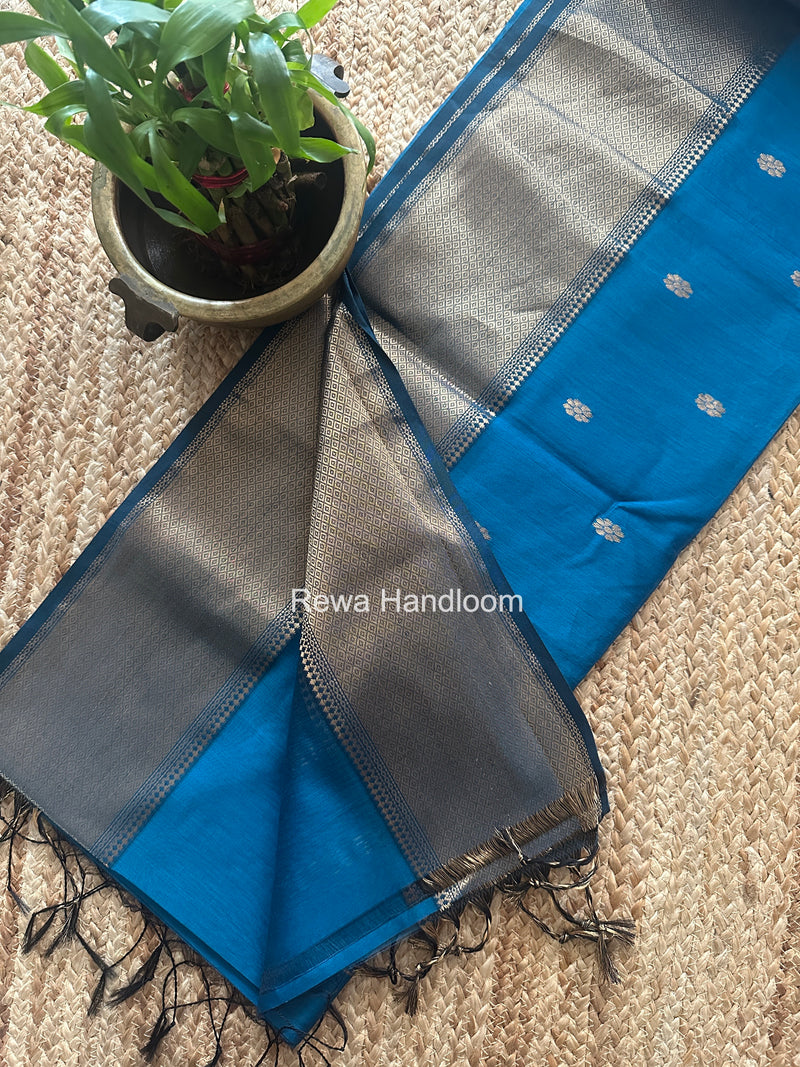 Maheshwari Teal Blue Flower Skirt Butti Saree ZSB0143