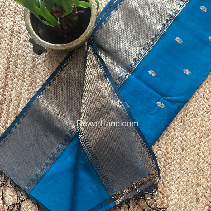Maheshwari Teal Blue Flower Skirt Butti Saree ZSB0143