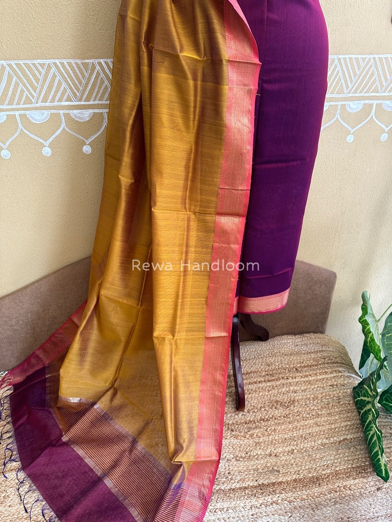 Maheshwari Magenta-Mustard Yellow Top-Dupatta Suit ZPS02