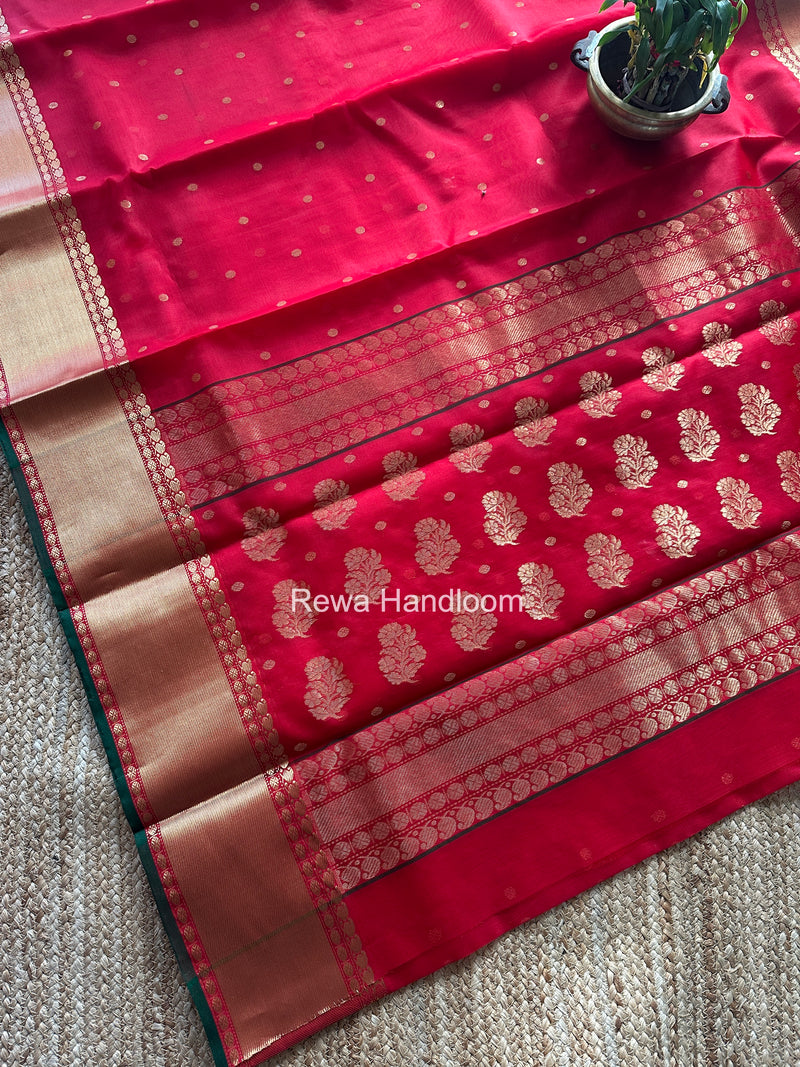 Red Chanderi Katan Silk Nakshi Border Saree KSS01