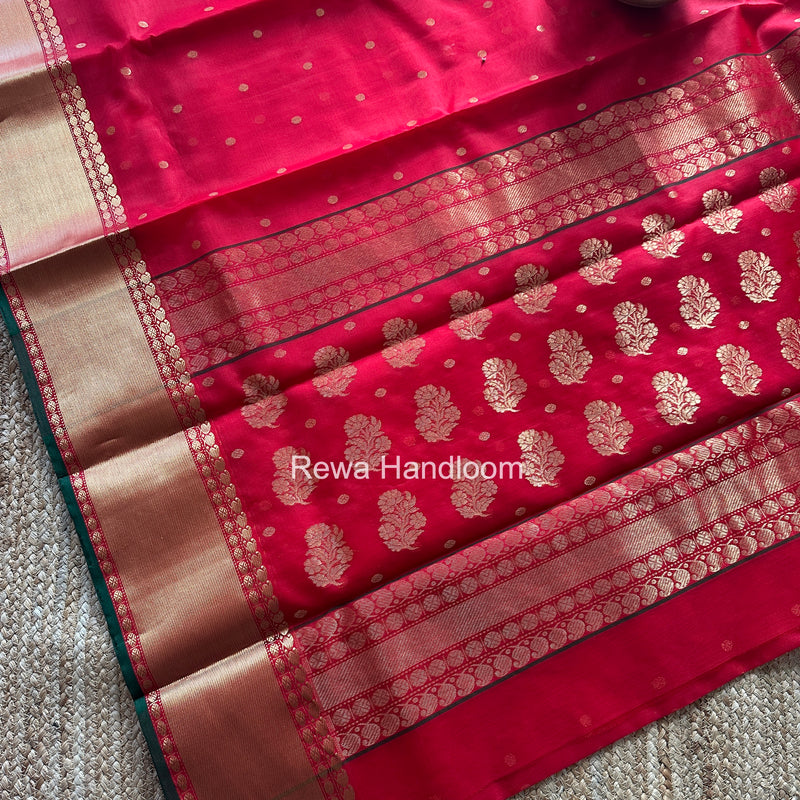 Red Chanderi Katan Silk Nakshi Border Saree KSS01