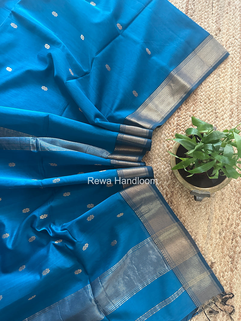 Maheshwari Teal Blue Flower Skirt Butti Saree ZSB0143