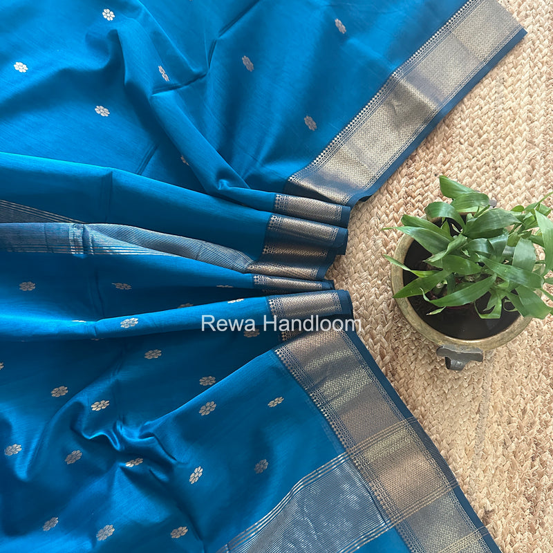 Maheshwari Teal Blue Flower Skirt Butti Saree ZSB0143