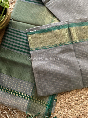 Maheshwari Grey Zari Checkered Sarees-ZCHX024