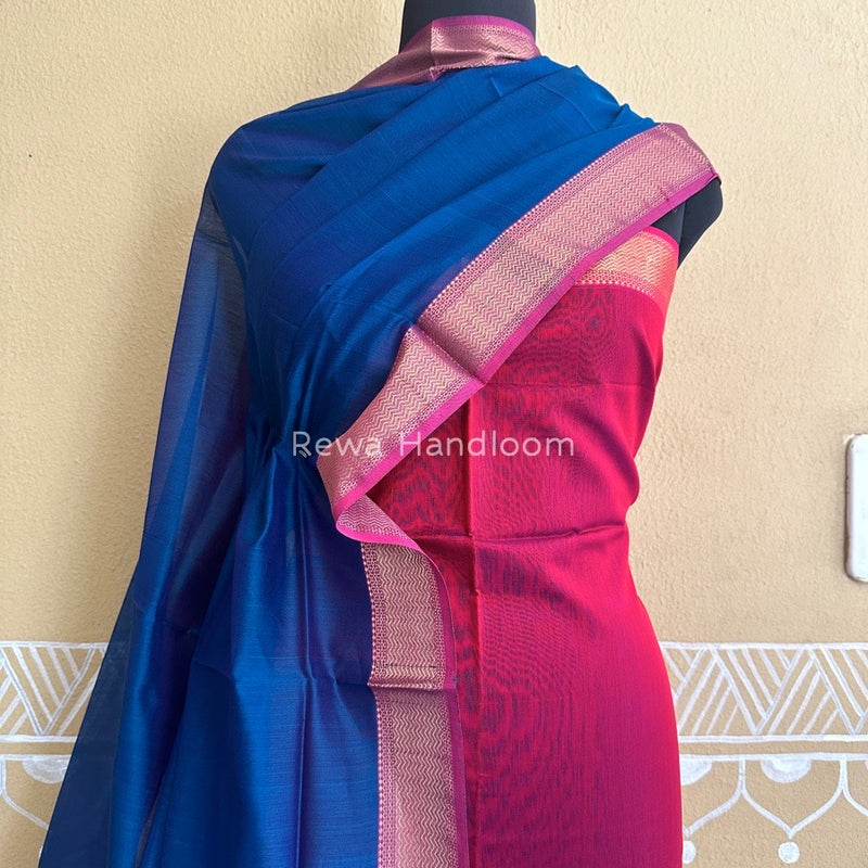 Maheshwari Pink-Rama Blue Top-Dupatta Suit ZPS04