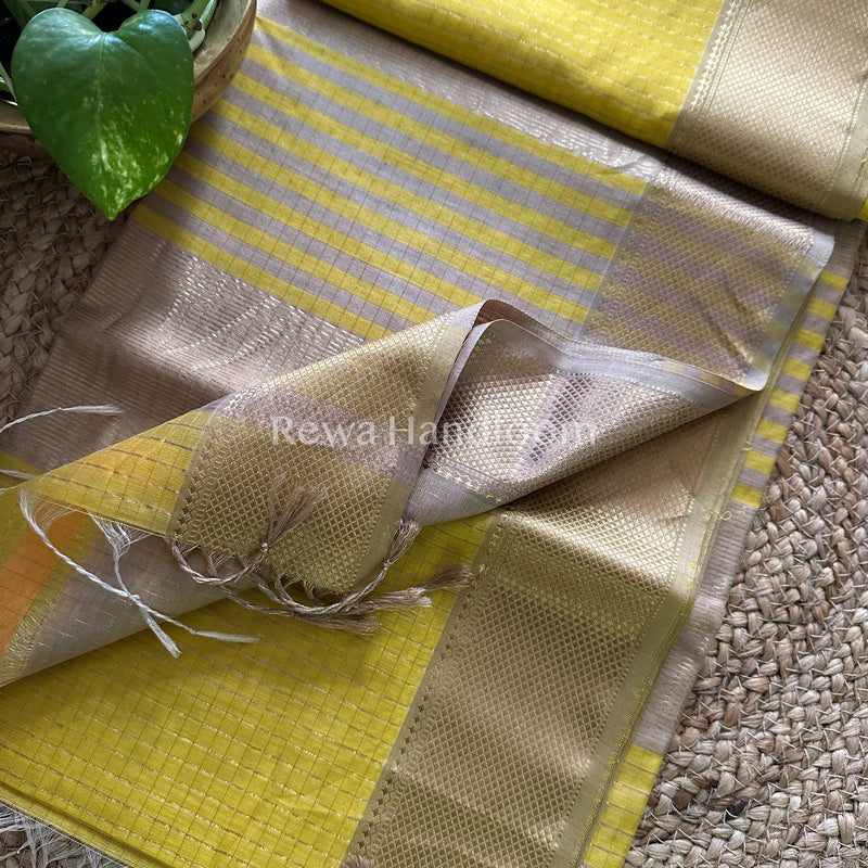 Maheshwari Yellow Zari Checkered Sarees-ZCHX025