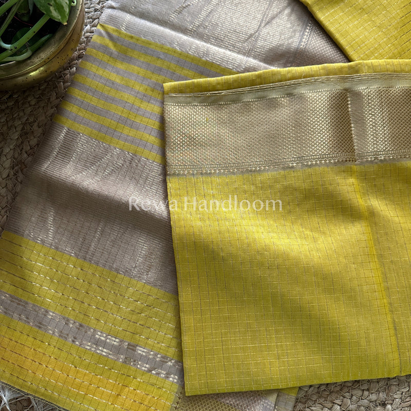 Maheshwari Yellow Zari Checkered Sarees-ZCHX025