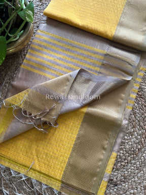 Maheshwari Yellow Zari Checkered Sarees-ZCHX039