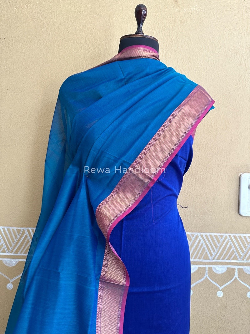 Maheshwari Navy Blue-Morpankhi Top-Dupatta Suit ZPS03