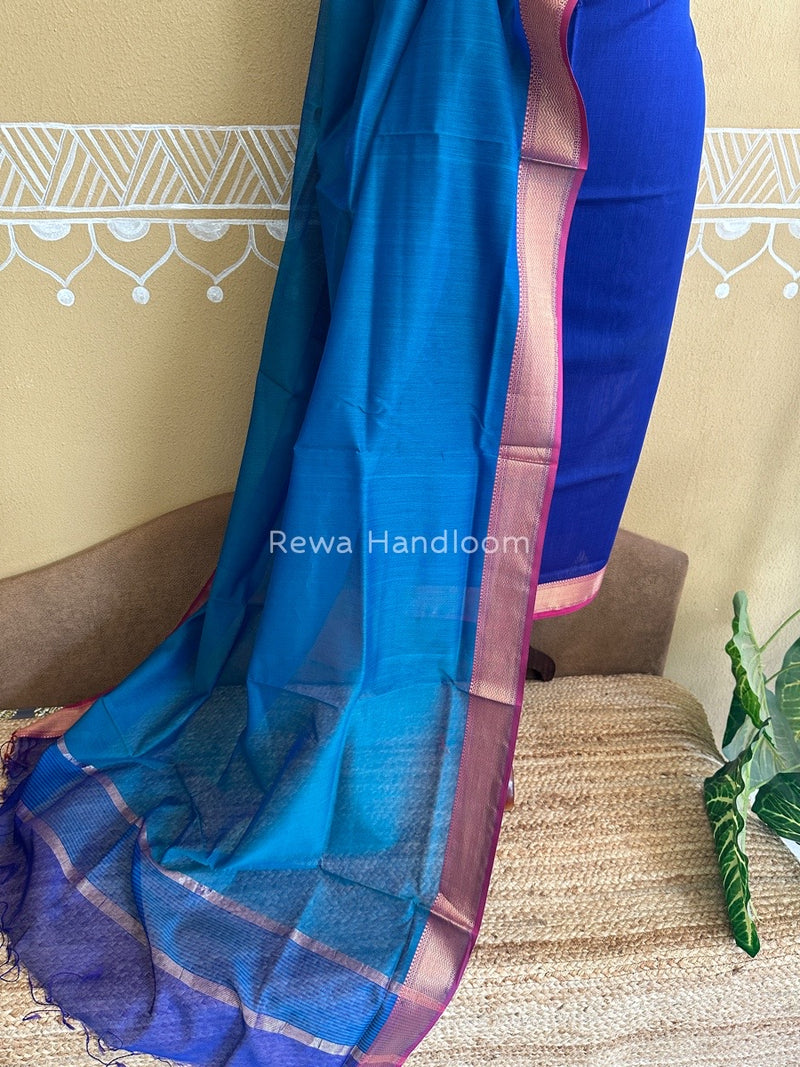 Maheshwari Navy Blue-Morpankhi Top-Dupatta Suit ZPS03