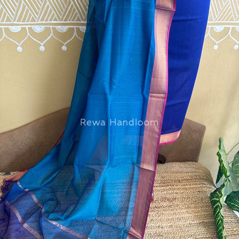 Maheshwari Navy Blue-Morpankhi Top-Dupatta Suit ZPS03