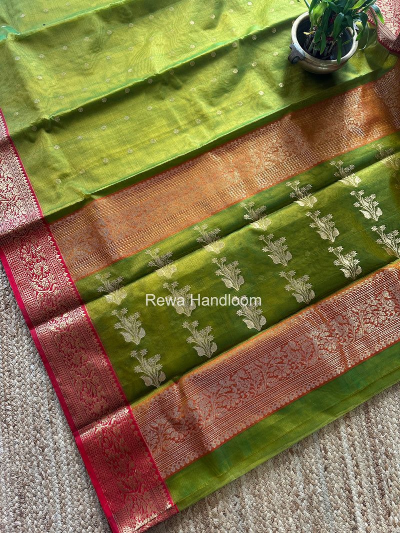 Chutney Green Chanderi Katan Silk Nakshi Border Saree CKS03