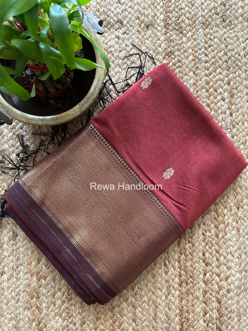 Maheshwari Copper Rust Flower Skirt Butti Saree ZSB0145