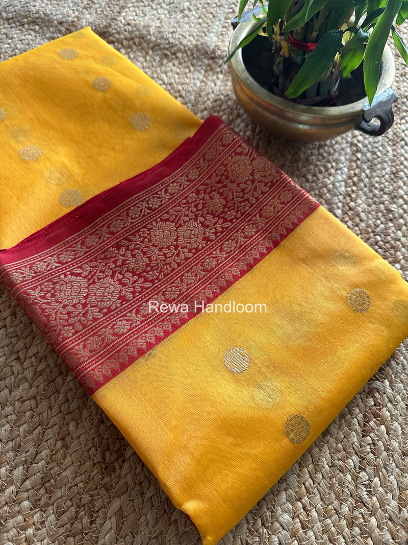 Yellow Chanderi Katan Silk Nakshi Border Saree CKS08