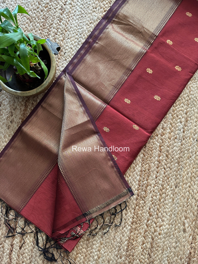 Maheshwari Copper Rust Flower Skirt Butti Saree ZSB0145