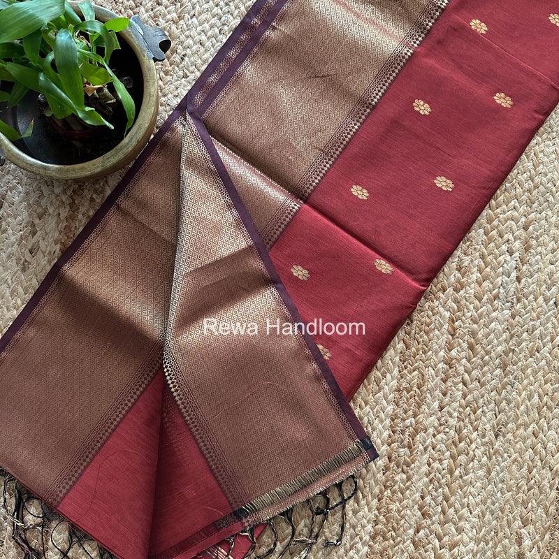 Maheshwari Copper Rust Flower Skirt Butti Saree ZSB0145