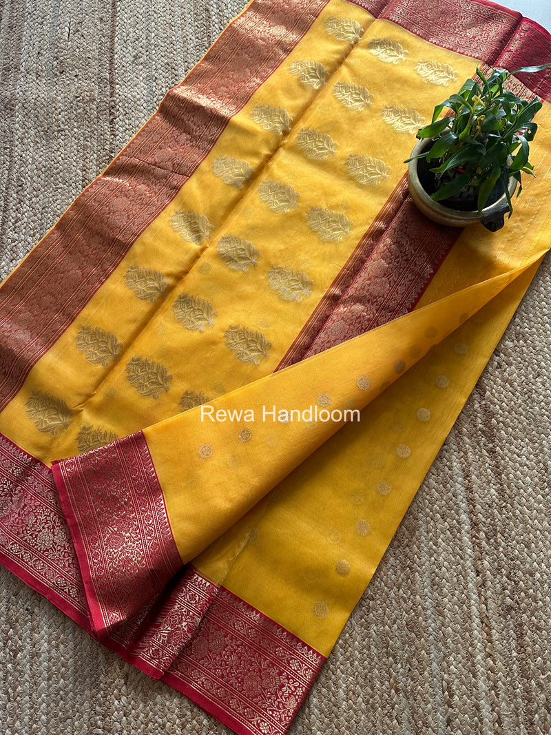 Yellow Chanderi Katan Silk Nakshi Border Saree CKS08