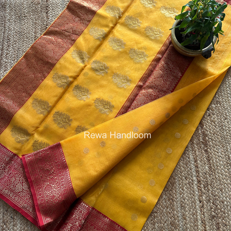 Yellow Chanderi Katan Silk Nakshi Border Saree CKS08