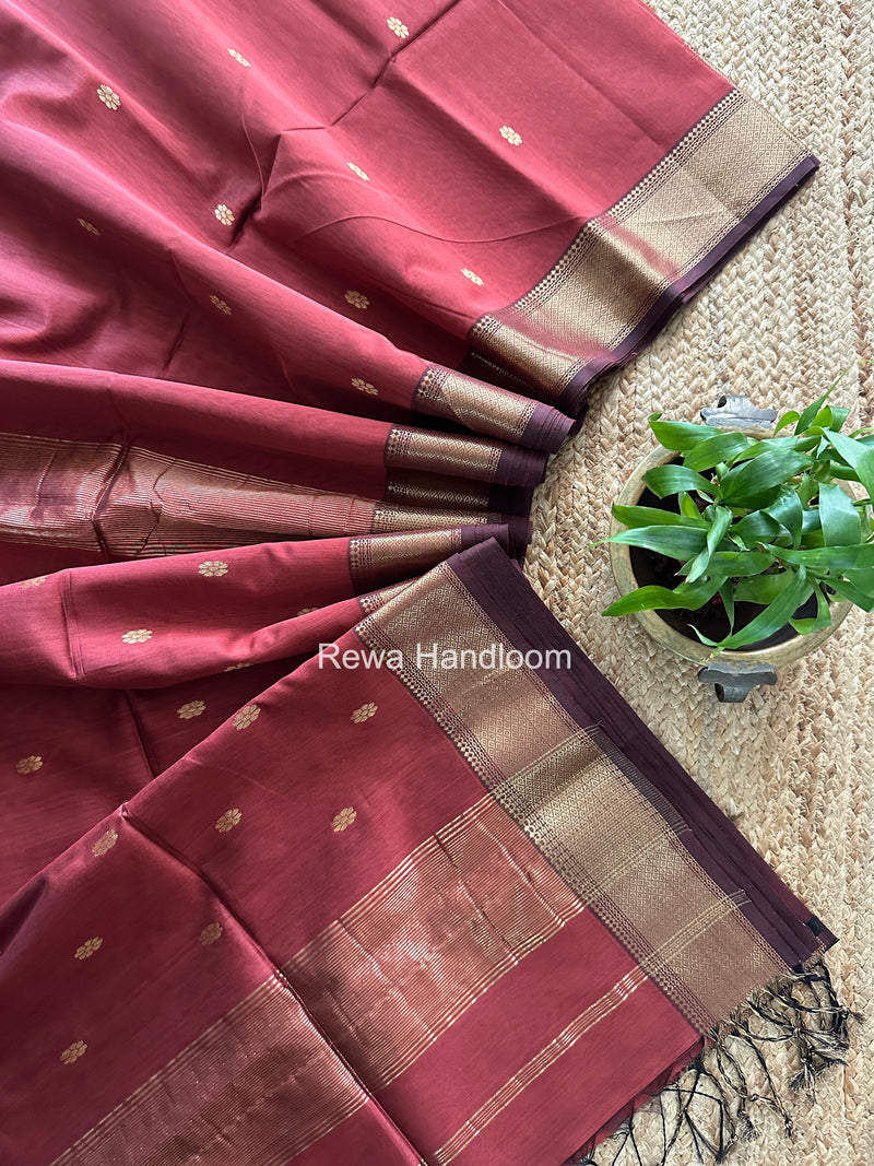 Maheshwari Copper Rust Flower Skirt Butti Saree ZSB0145