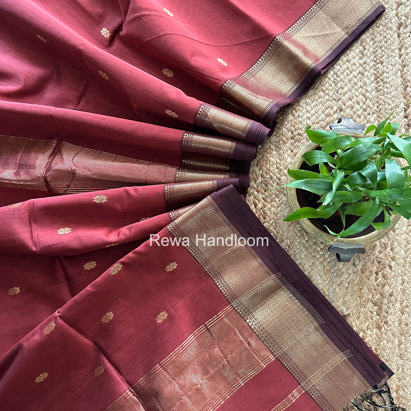 Maheshwari Copper Rust Flower Skirt Butti Saree ZSB0145