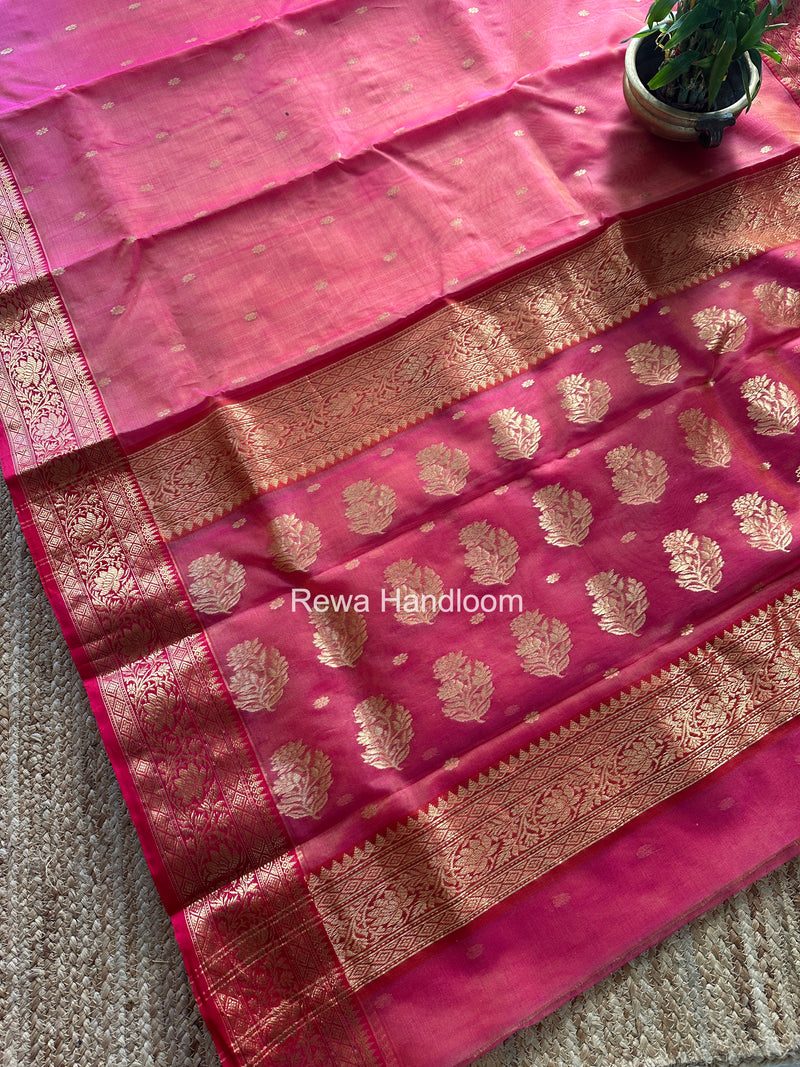 Fuchsia Pink Chanderi Katan Silk Saree CKS05