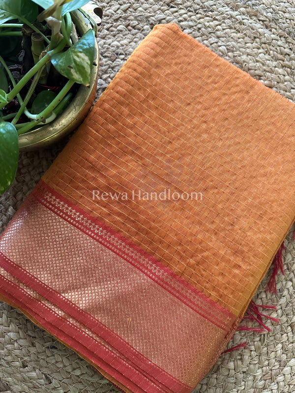 Maheshwari Mustard Zari Checks Saree ZCHX024
