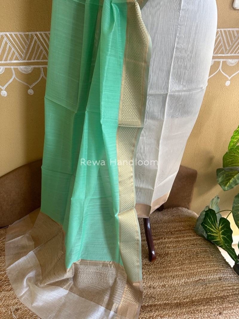 Maheshwari Off White-Sea Green Top-Dupatta Suit ZPS01