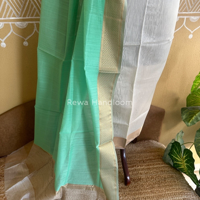Maheshwari Off White-Sea Green Top-Dupatta Suit ZPS01