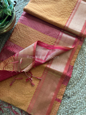 Maheshwari Mustard Zari Checkered Sarees-ZCHX024