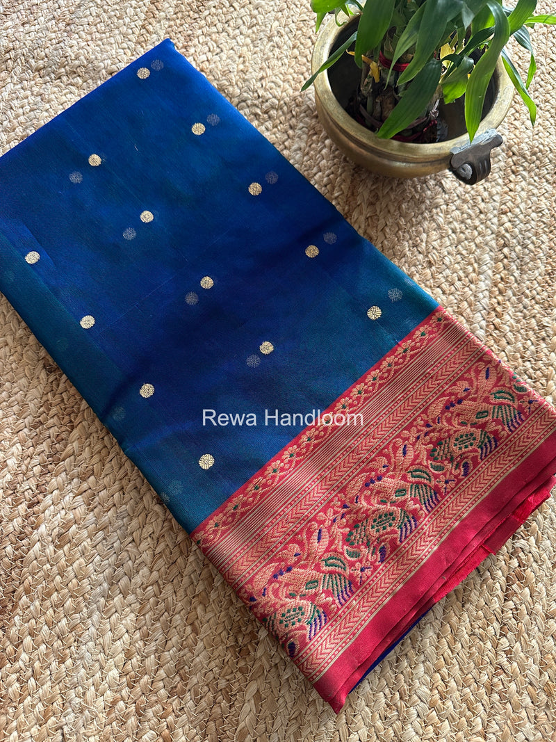 Blue Chanderi Katan Silk Nakshi Border Saree CKNBS01