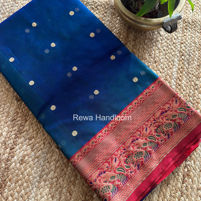 Blue Chanderi Katan Silk Nakshi Border Saree CKNBS01