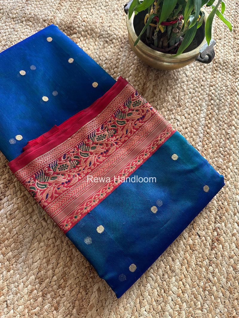 Blue Chanderi Katan Silk Nakshi Border Saree CKNBS01
