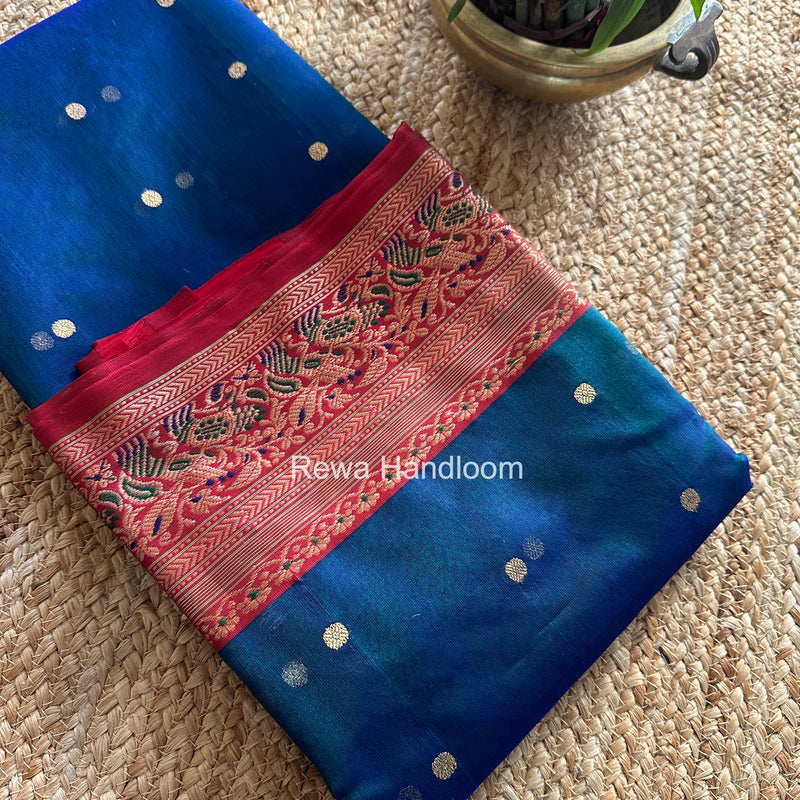 Blue Chanderi Katan Silk Nakshi Border Saree CKNBS01