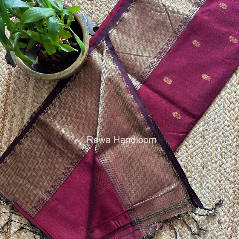 Maheshwari Maroon Flower Skirt Butti Saree ZSB0150