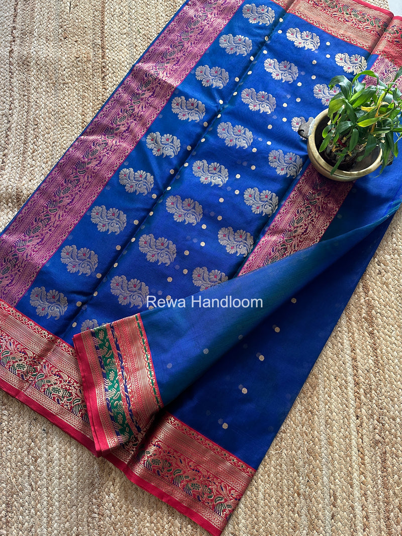 Blue Chanderi Katan Silk Nakshi Border Saree CKNBS01
