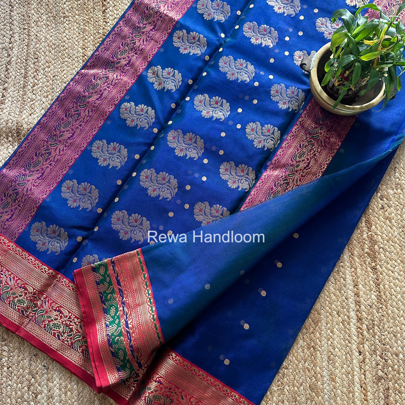 Blue Chanderi Katan Silk Nakshi Border Saree CKNBS01