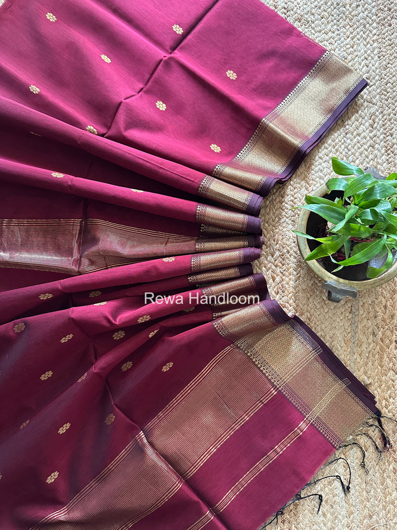 Maheshwari Maroon Flower Skirt Butti Saree ZSB0150