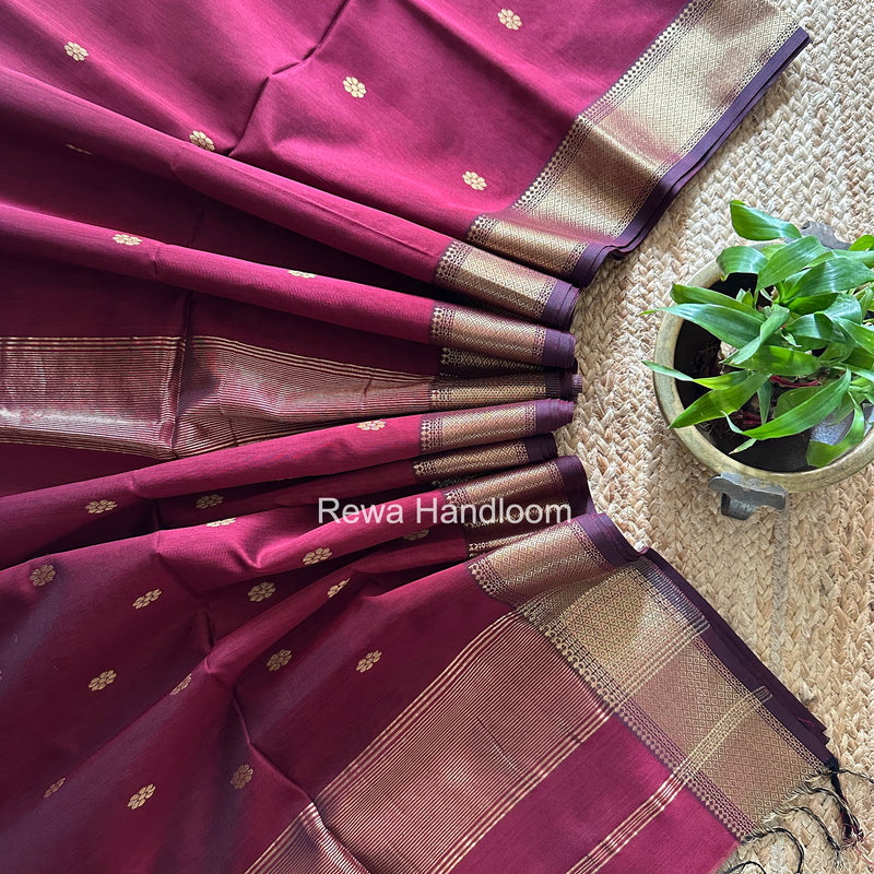 Maheshwari Maroon Flower Skirt Butti Saree ZSB0150