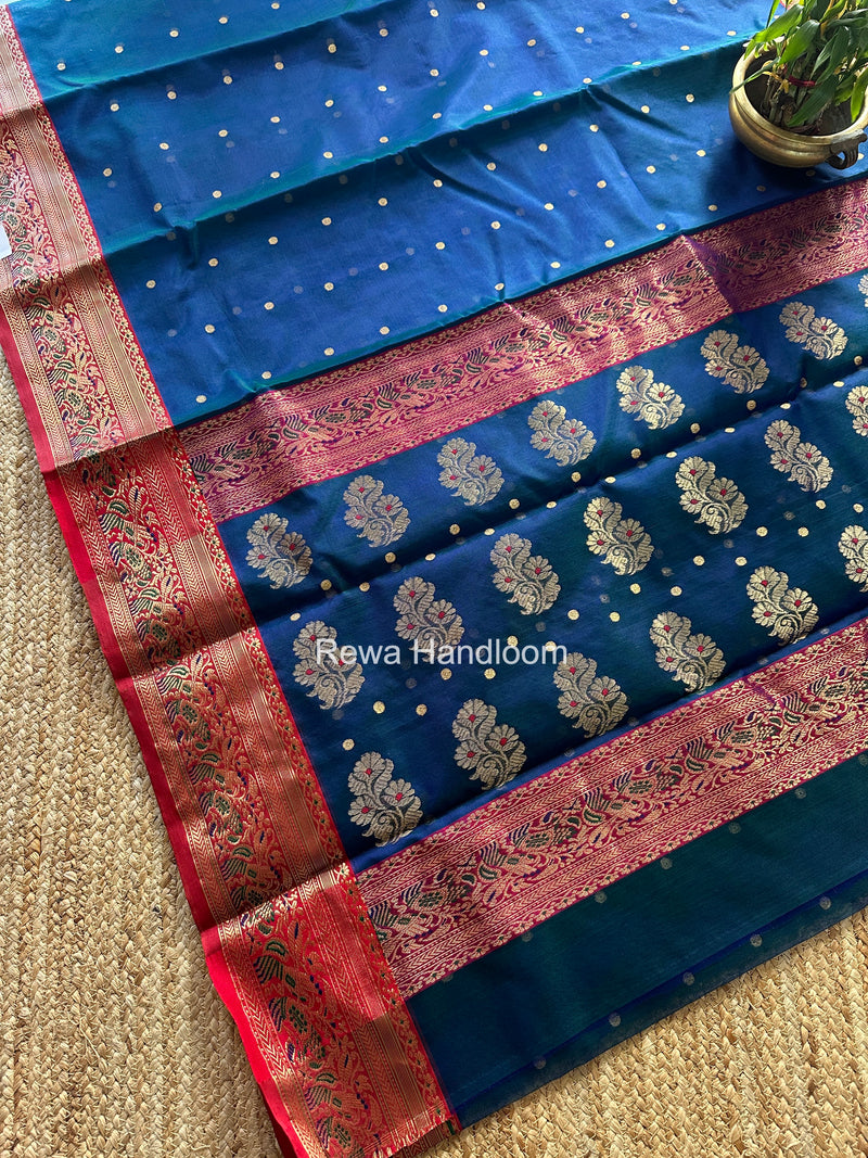 Blue Chanderi Katan Silk Nakshi Border Saree CKNBS01