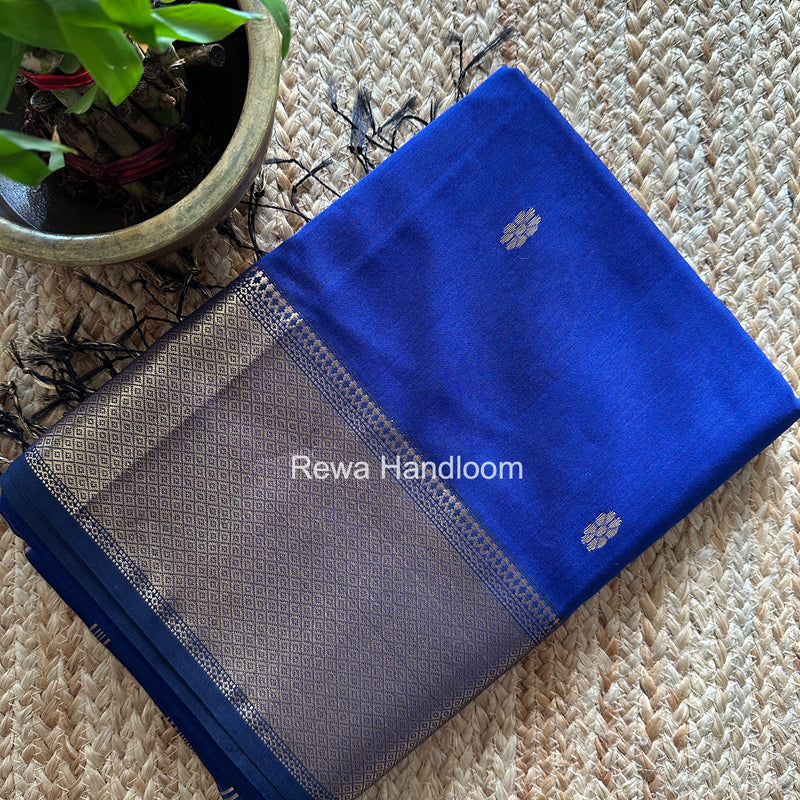 Maheshwari Royal Blue Flower Skirt Butti Saree ZSB0149