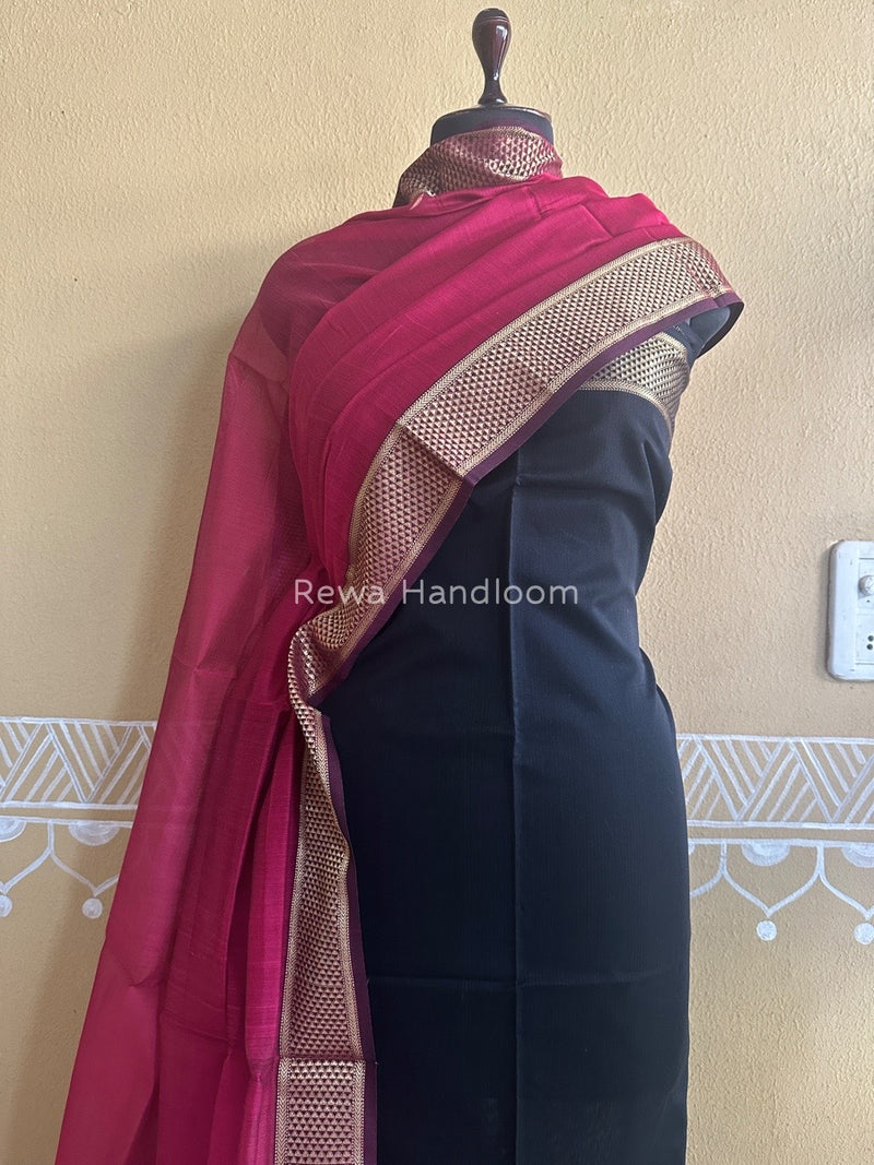 Maheshwari Black-Rani Pink Top-Dupatta Suit ZPS05