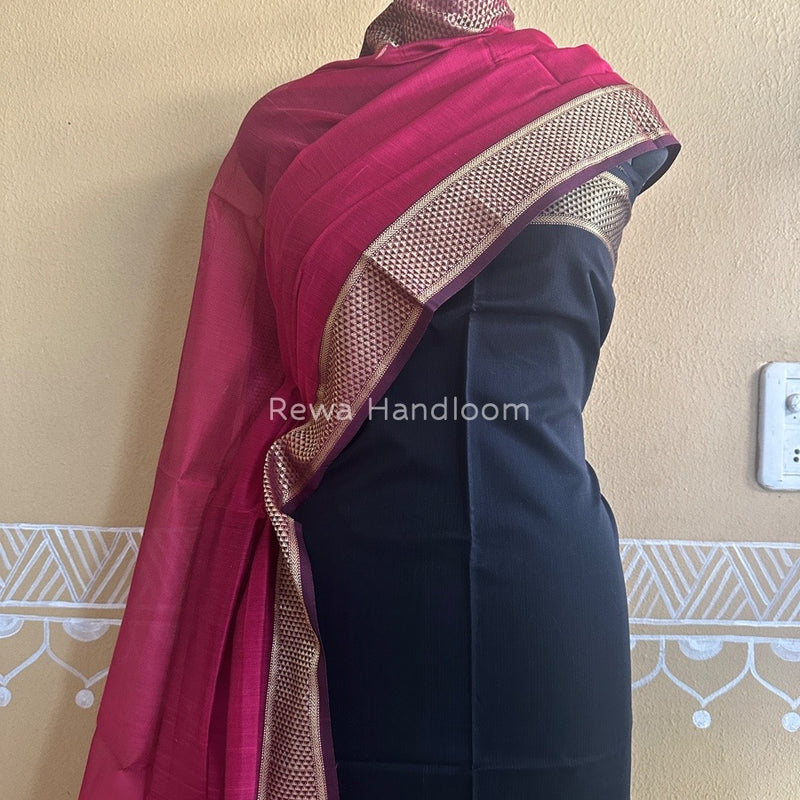 Maheshwari Black-Rani Pink Top-Dupatta Suit ZPS05